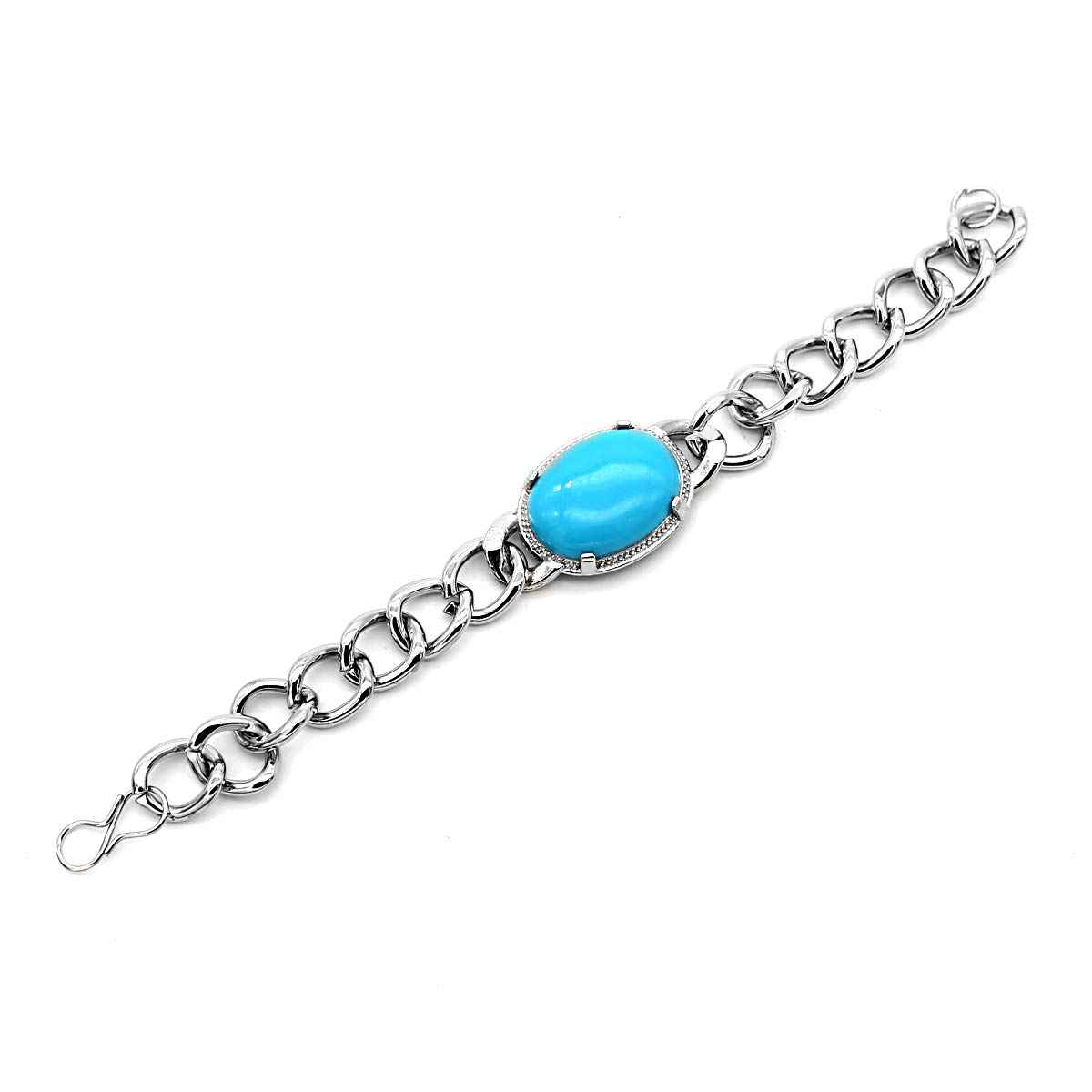 Blue Stone Men'S Chain Bracelet Silver