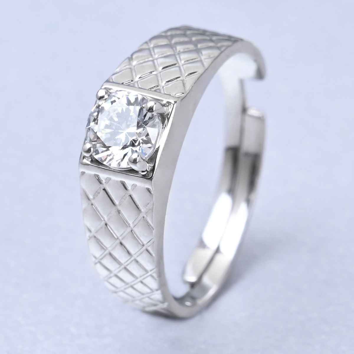 Clara Real 925 Sterling Silver Cross Band Ring | Size Adjustable, Rhodium Plated, Swiss Zirconia