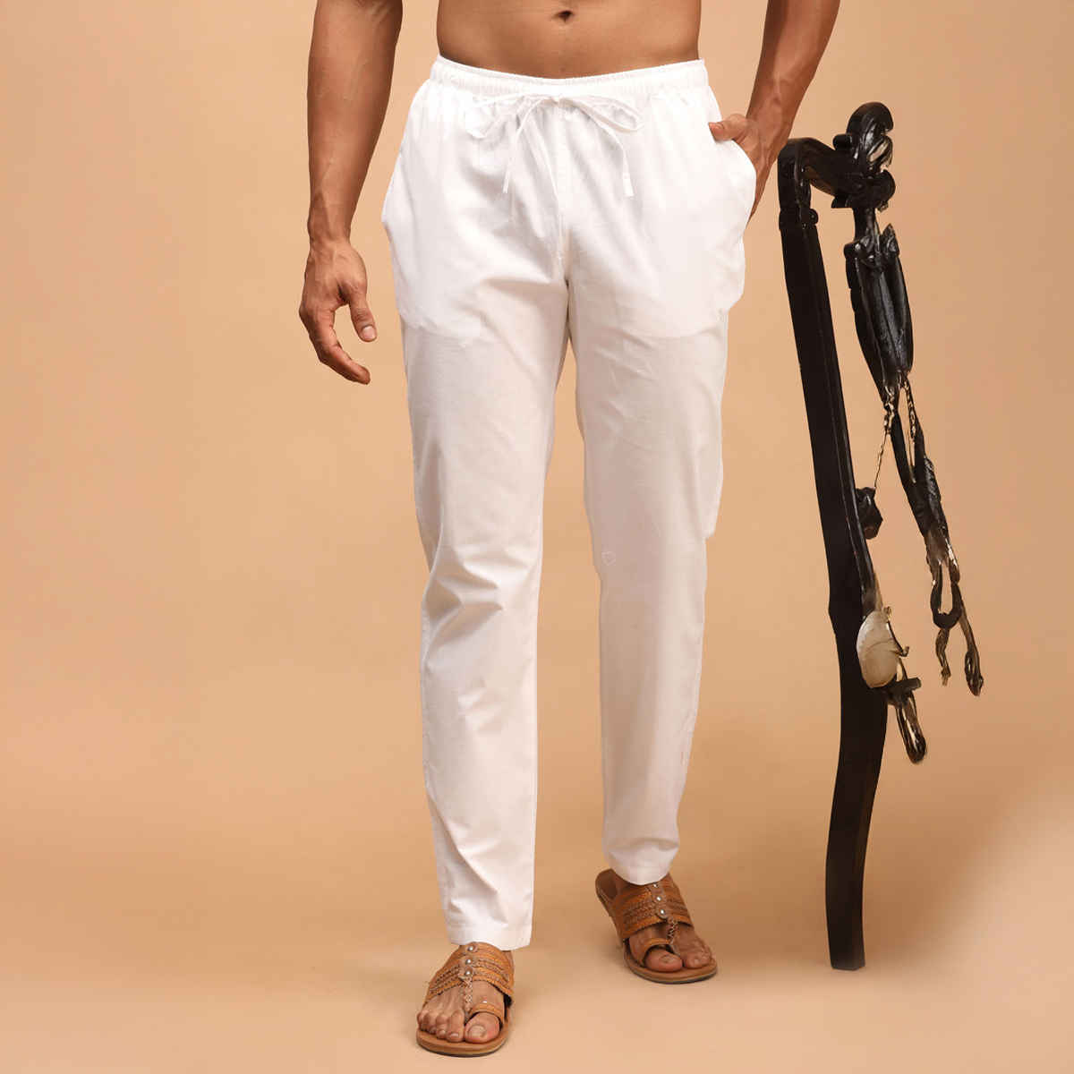 Vastramay Men's Cotton Pant Style Pyjama | White - XL