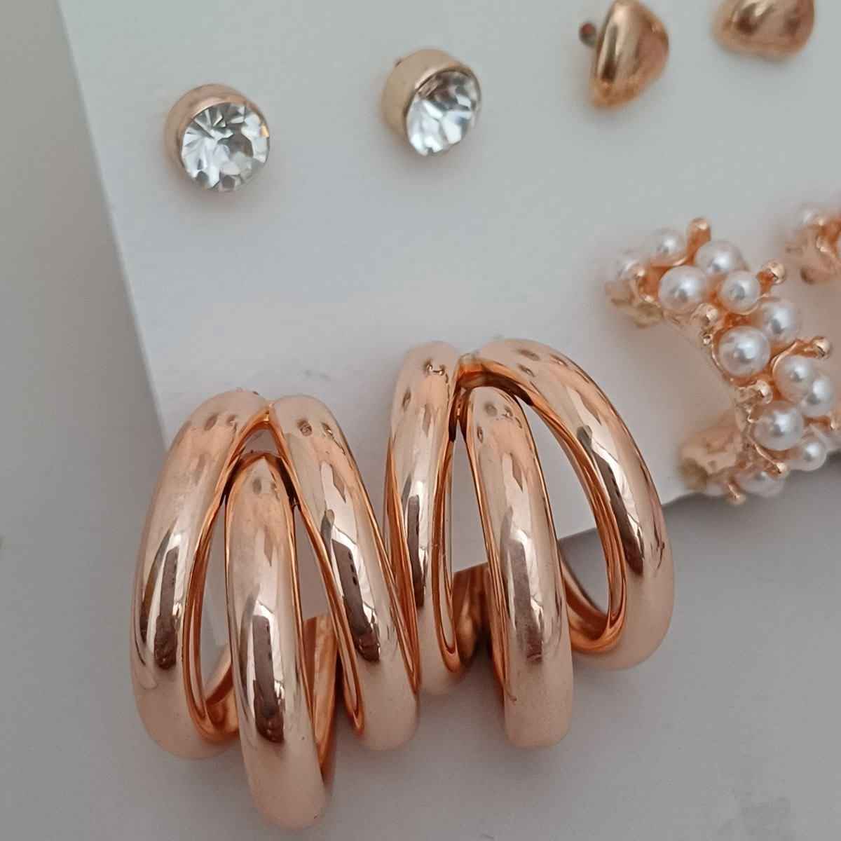 Set of 6 Earrings Rose Gold Style 2