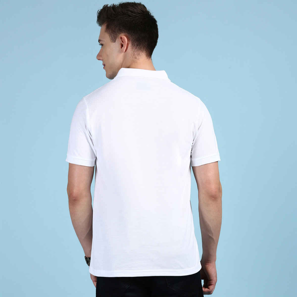 Lux Cozi Men's Solid Cotton Polo T-shirt with Pocket | White - M