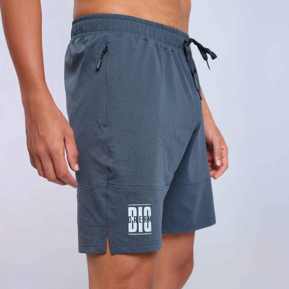 Technosport Men Poly Solid Relax Fit Sports Shorts with ELASTO LITE | Dark Carbon | M