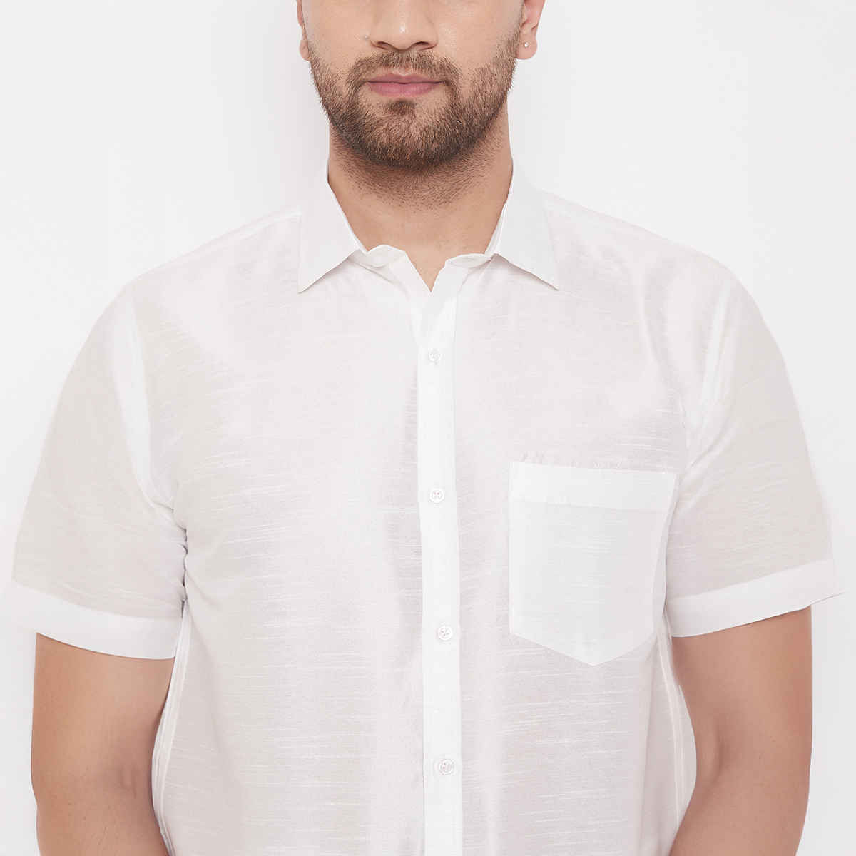 Vastramay Men's Silk Blend Ethnic Shirt | White - L