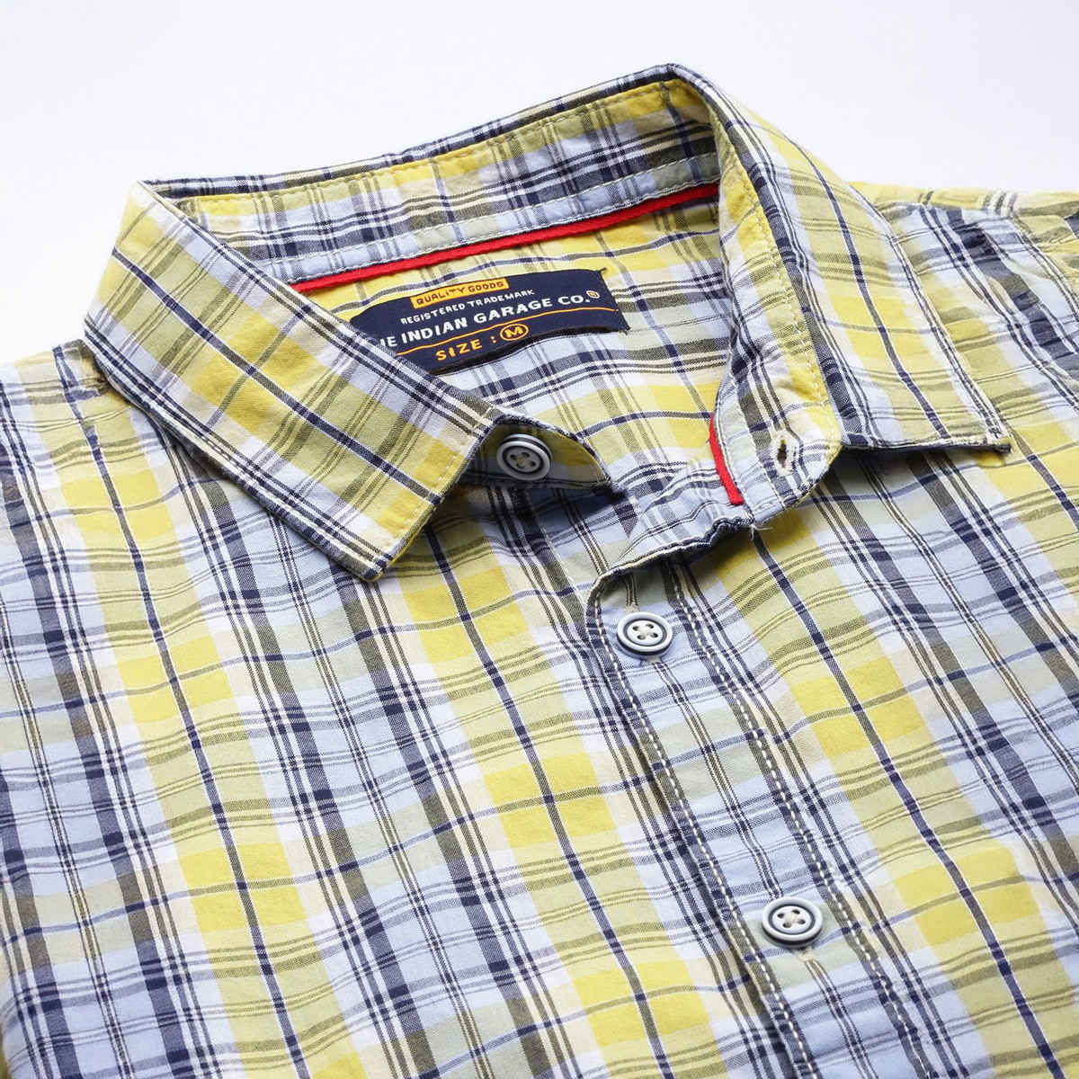 The Indian Garage Co Men's Slim Fit Checked Casual Shirt | Yellow - L