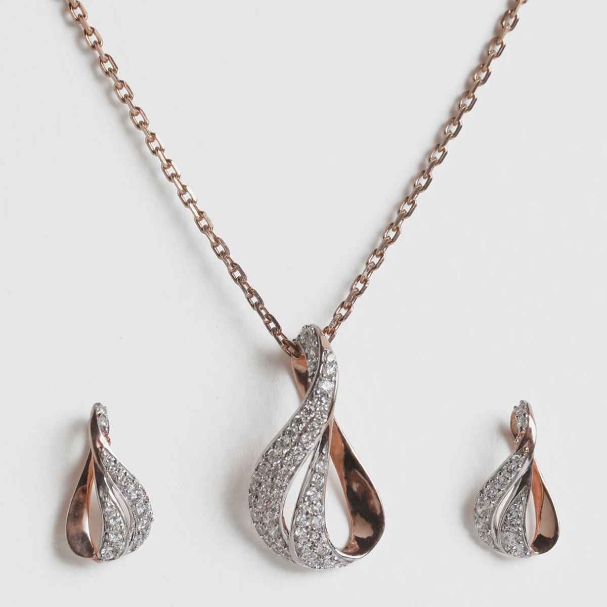 Clara 925 Sterling Silver Agda Pendant Earring Chain Jewellery Set | Rose Gold Rhodium Plated