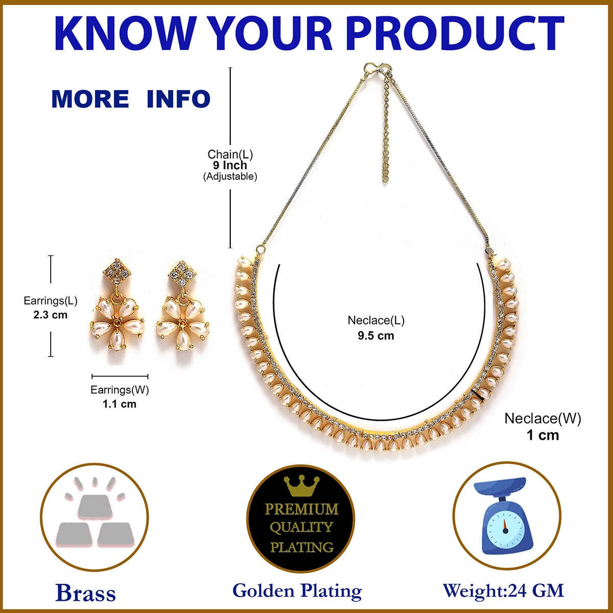 Zeneme White & Gold-Toned Gold-Plated AD-Studded Jewelry Set For Women & Girls