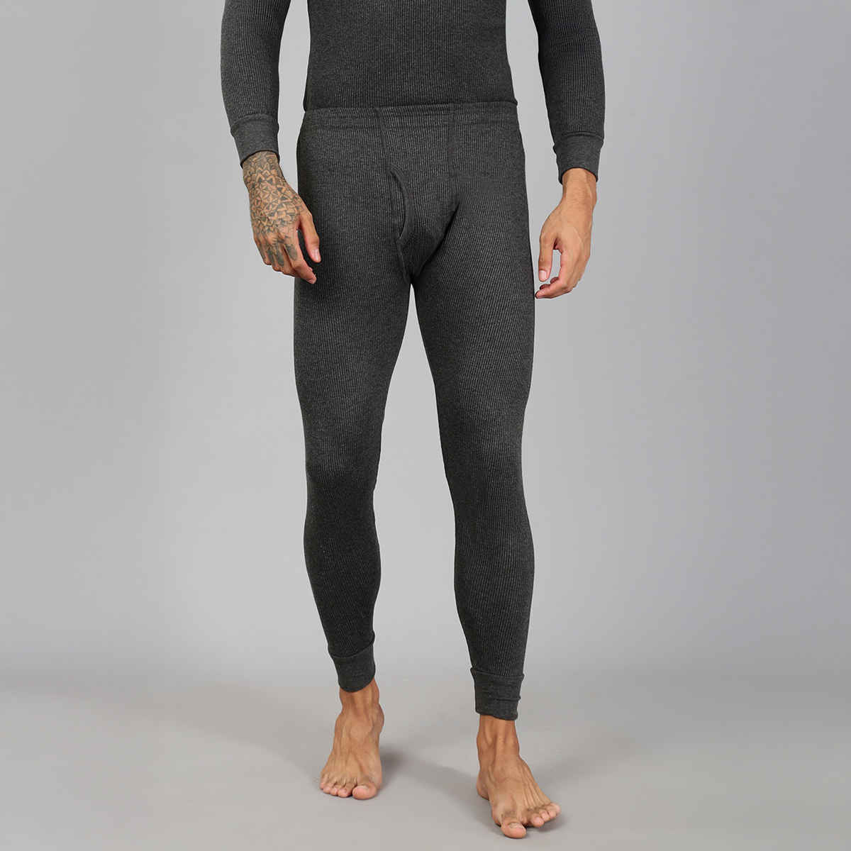 Lux Cozi Men's Heatek Thermal Comfort, Stretchable & Super Warm Trouser | Black Melange-90