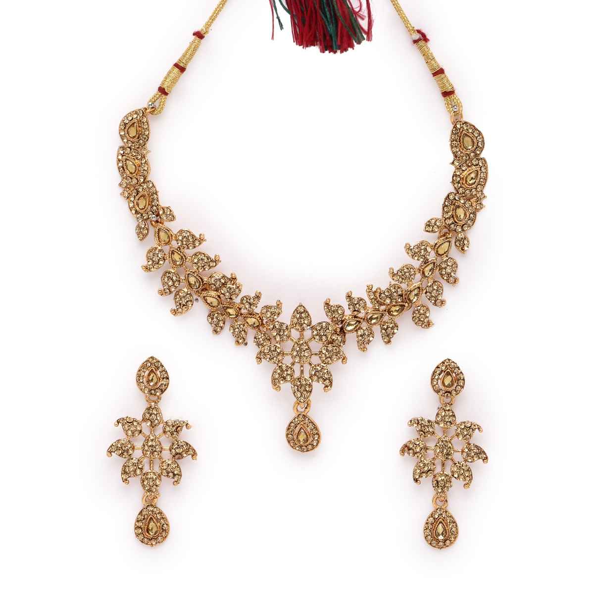 Sukkhi Smashing Gold Plated Ad Stone Collar Bone Necklace Set & Earring Set for Women