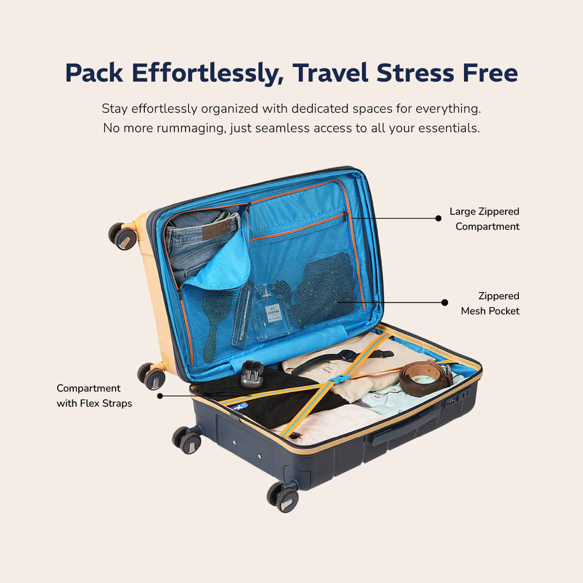 Provogue Cascade Hard-Sided PP Cabin Luggage Trolley Bag | Golden Yellow -Blue Berry - 55 cm