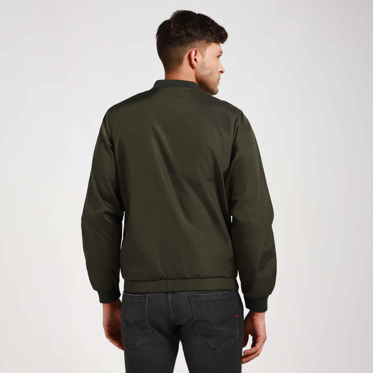 Dennis Lingo Men's Rib Collar Regular Fit Solid Green Jacket | Dlmjkw23022 - Gn | M