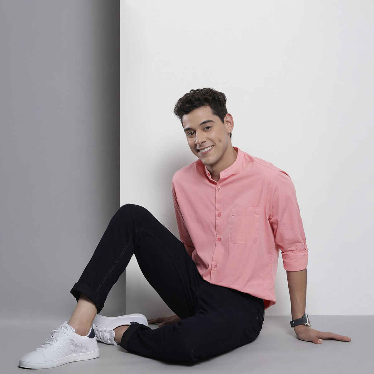 The Indian Garage Co Men's Regular Fit Solid Casual Shirt | Pink - 2XL