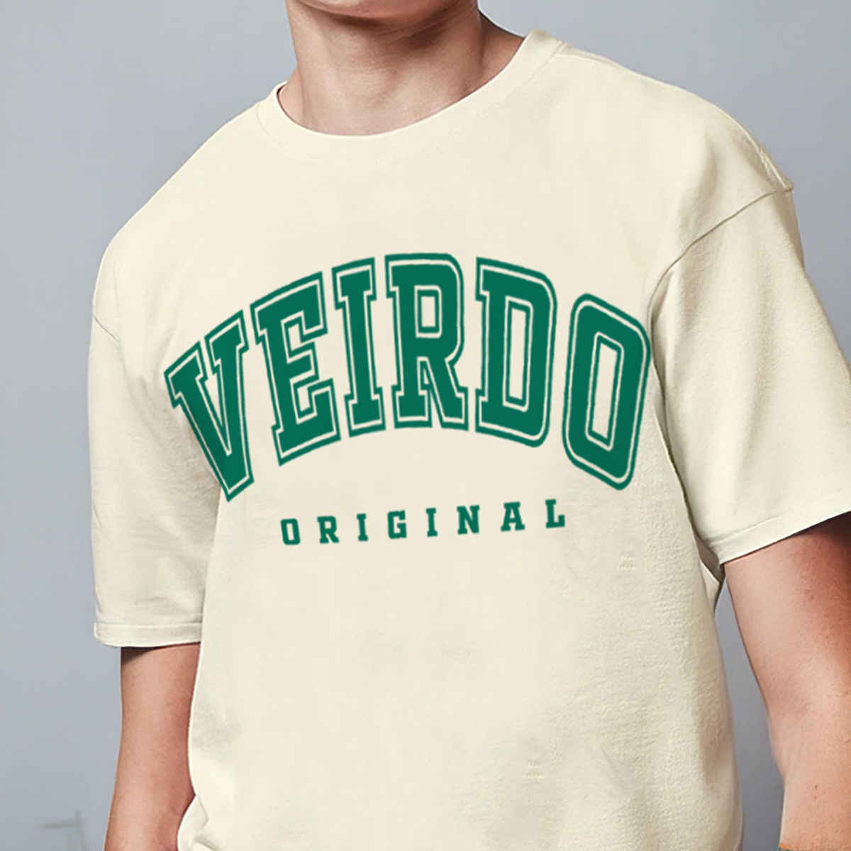 Veirdo Pure Cotton Oversized Fit Round Neck Swan White Printed T-Shirt For Men - XXL