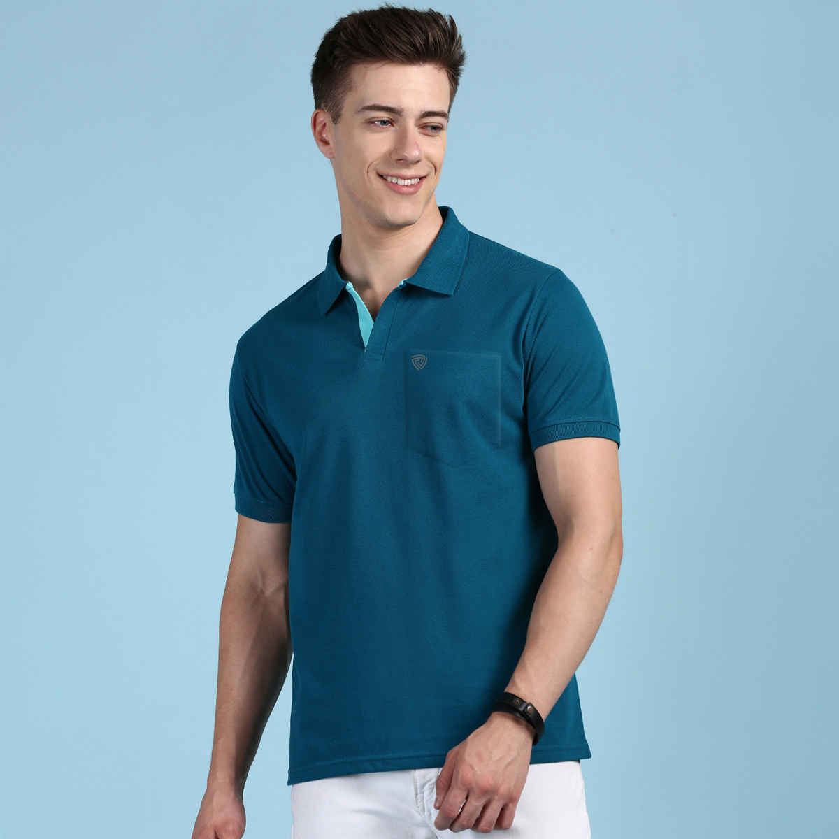 Lux Cozi Men's Solid Cotton Polo T-shirt with Pocket | Emerald - L