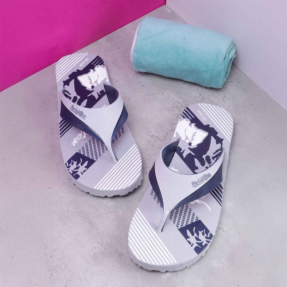 Action Men's Gfl-2538 Slippers | Evening Walk | Bathroom | Room Slippers | Light Grey and Bue - UK 9