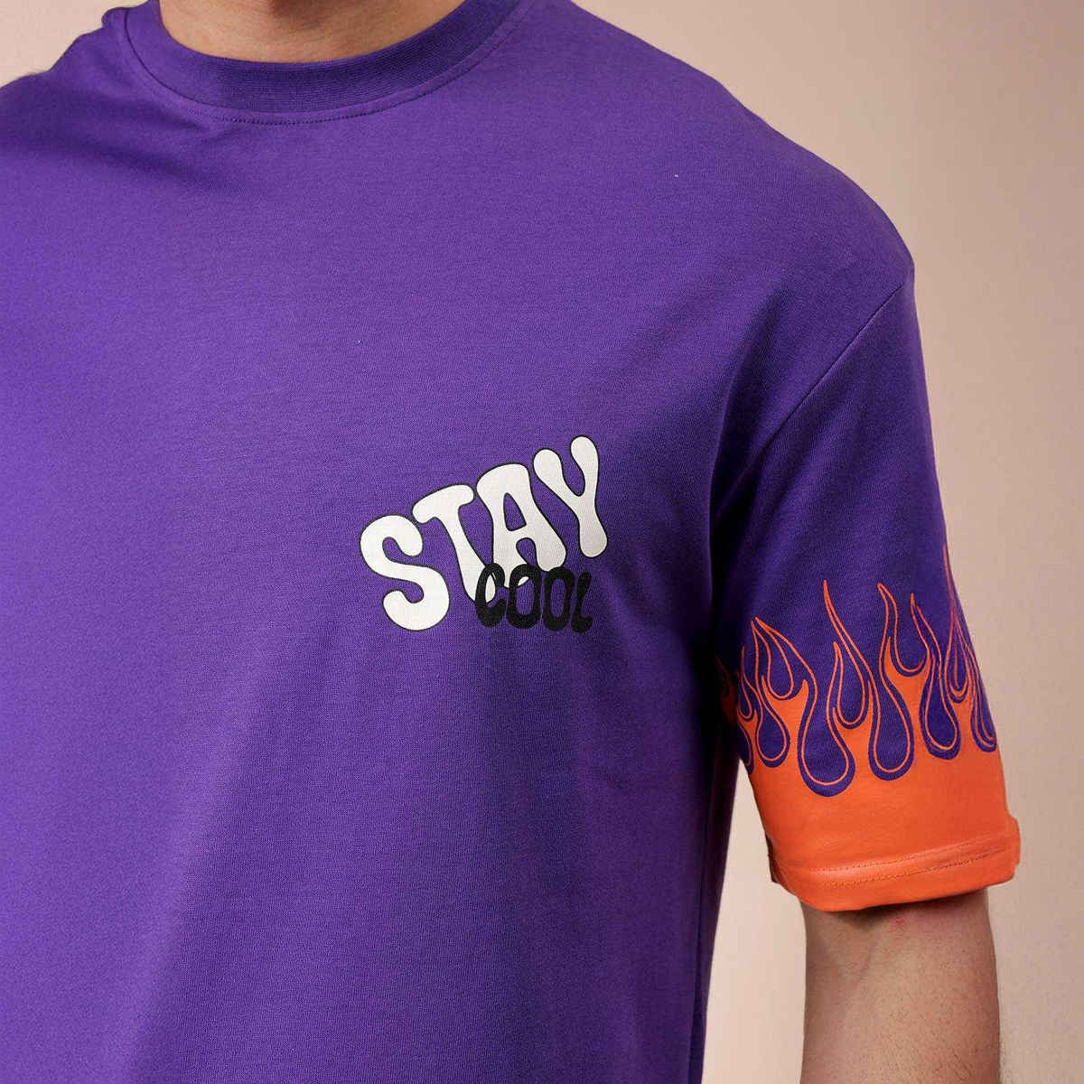 The Indian Garage Co Men's Street Boxy Placement Print T-shirt | 1023-Ktee-174-3 | Dusted Grape - S