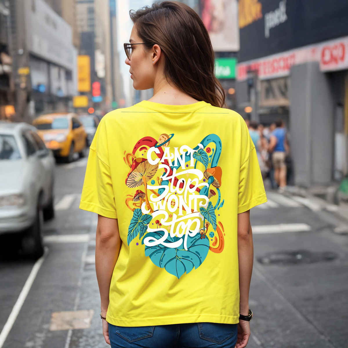 Smartees Womens Oversize Printed T-shirt | WW - 2030 | Lemon | M