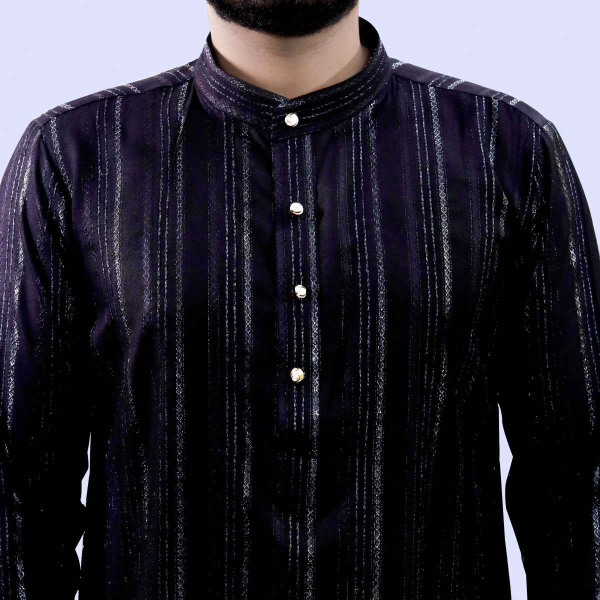 Tibra Collection Men Kurta - Black | Solid | Thin Striped | Cotton Blend | XXL