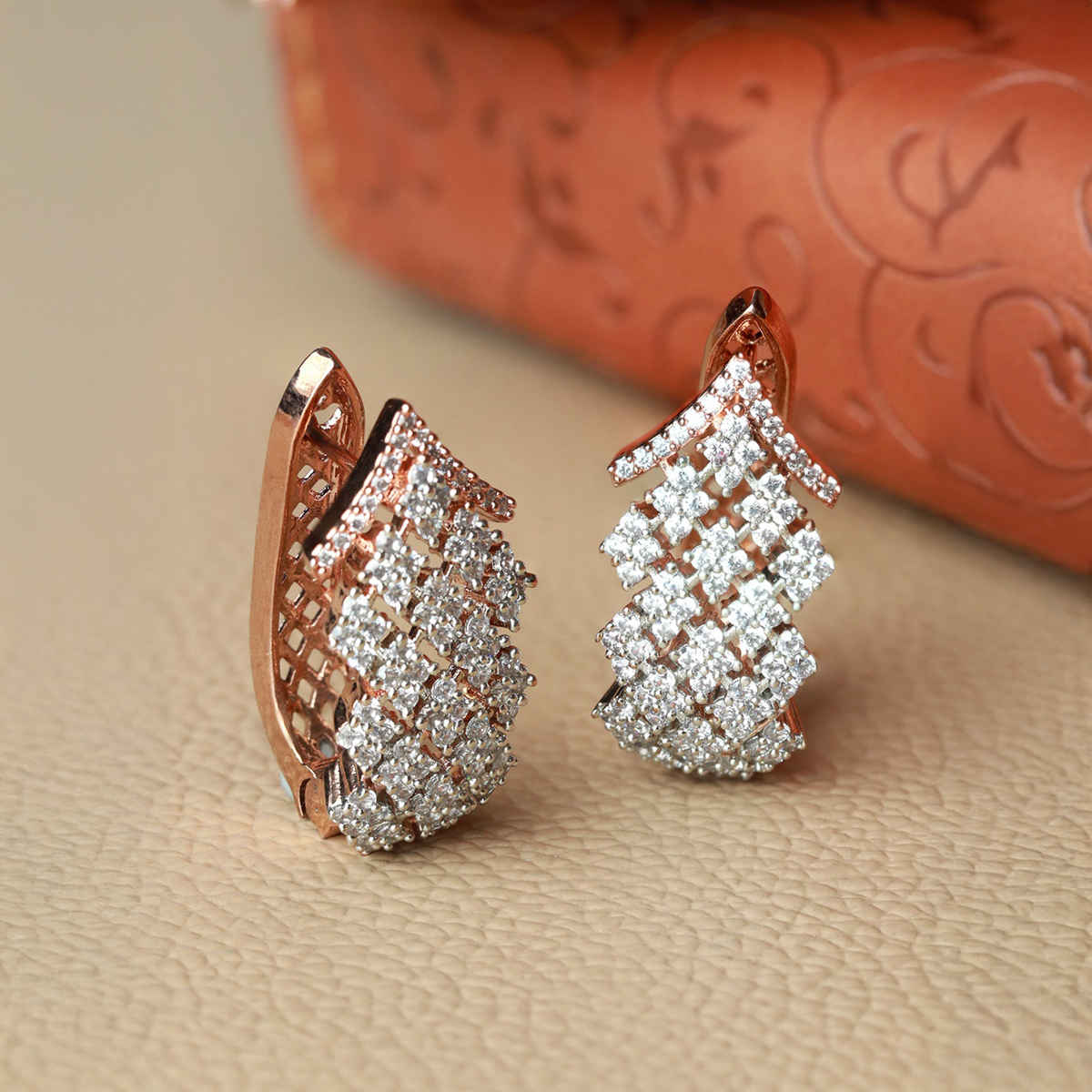 Priyaasi American Diamond Rose Gold Earrings