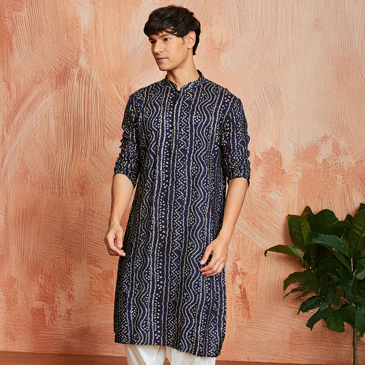 Vastramay Men's Rayon Kurta | Navy Blue - S