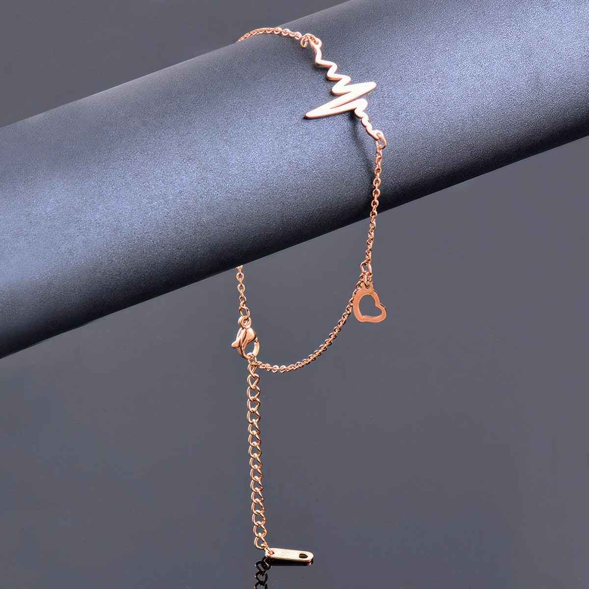 Fashion Frill Women's Heartbeat Anklet Rose Gold Onesize