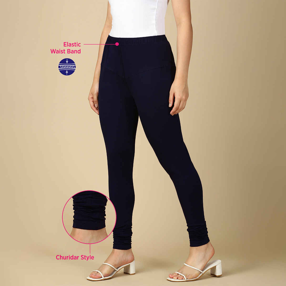 PYNK By Lux Cozi Women Ultra Soft 360 Stretch Premium Cotton Churidar Leggings | Blue|Free Size