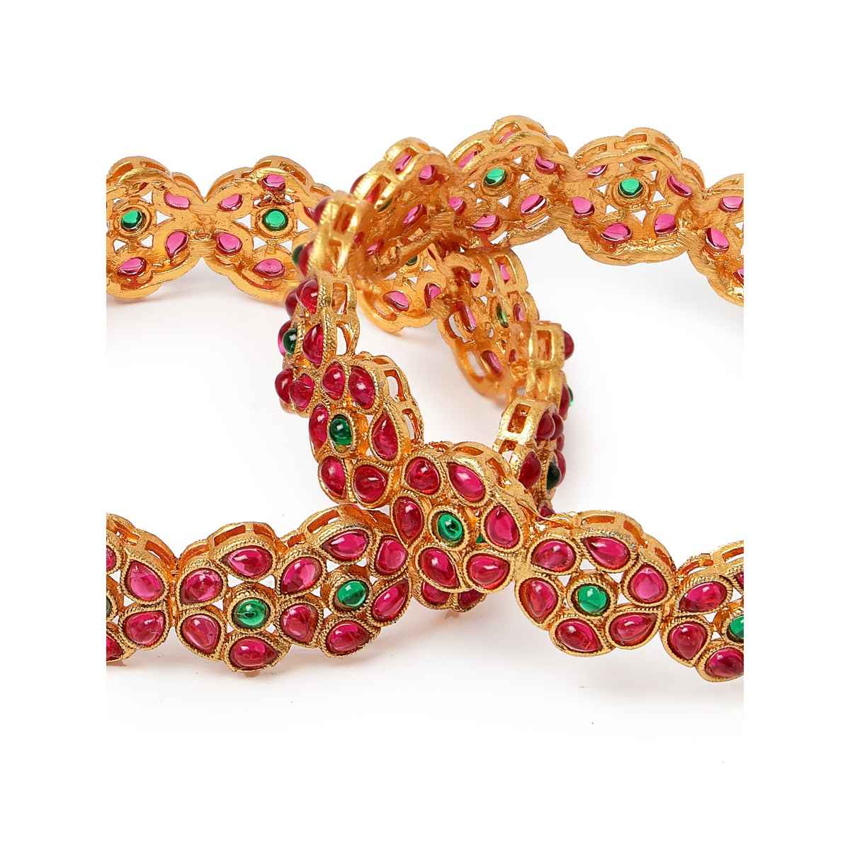 Sukkhi Floral Gold Plated Red And Green Broad Bracelets Bangle Set Jewellery for Women - 2.4