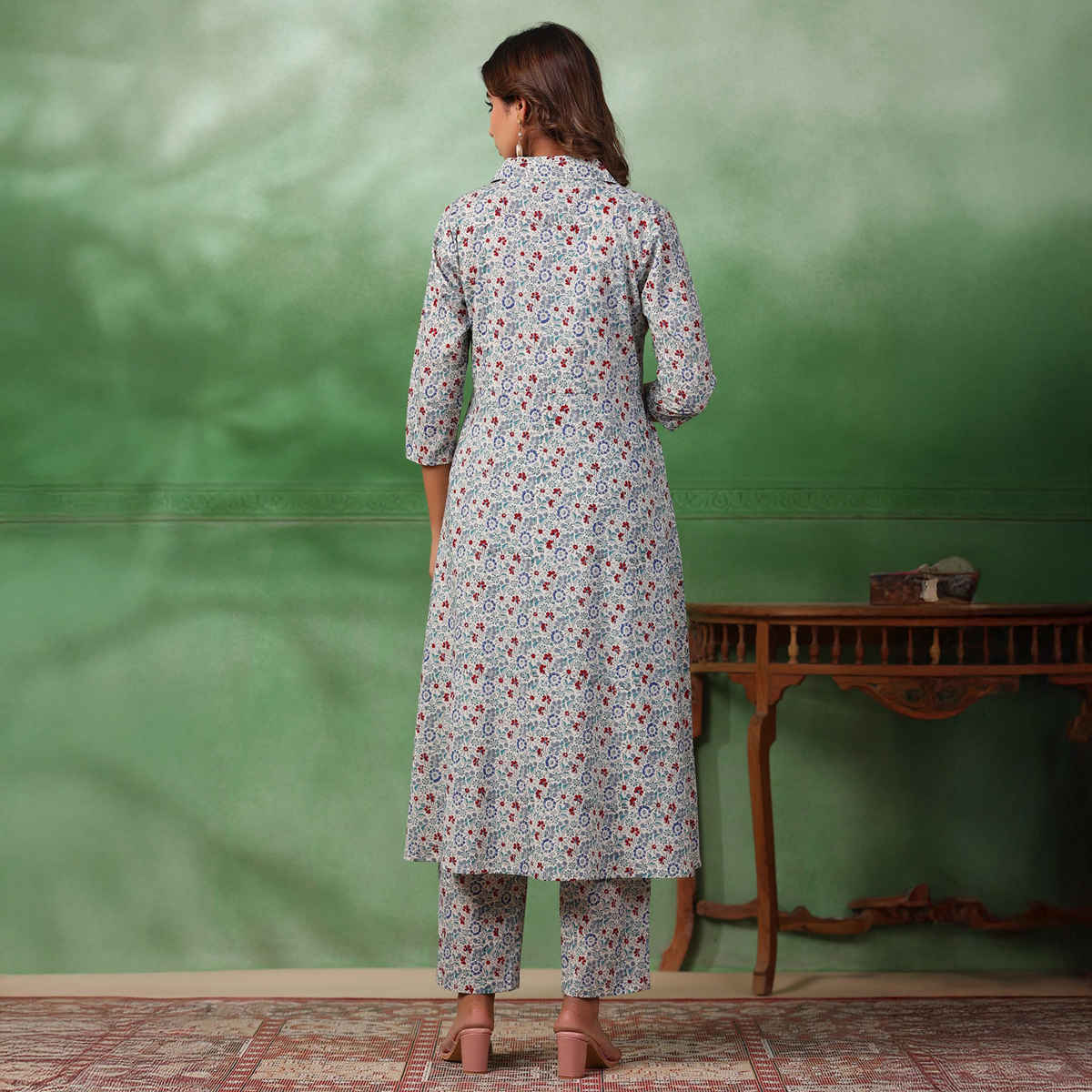 Rangdeep Floral Printed Regular Pure Cotton Kurta With Trousers | Women | Off White | XXL