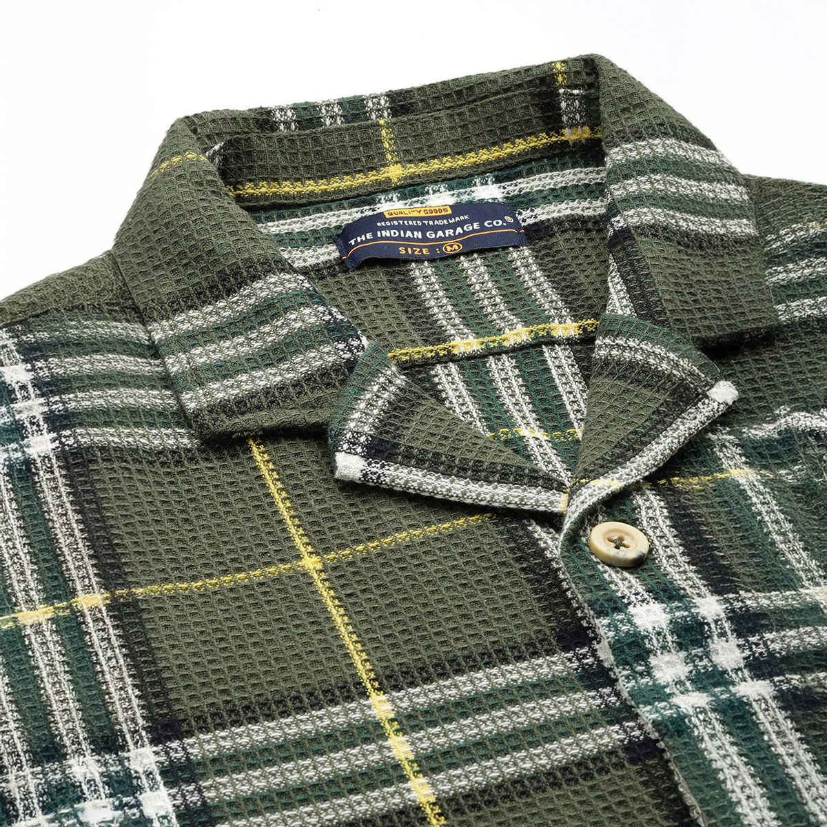The Indian Garage Co Men's Relaxed Fit Checkered Resort Wear Half Sleeve Shirt | Green - M