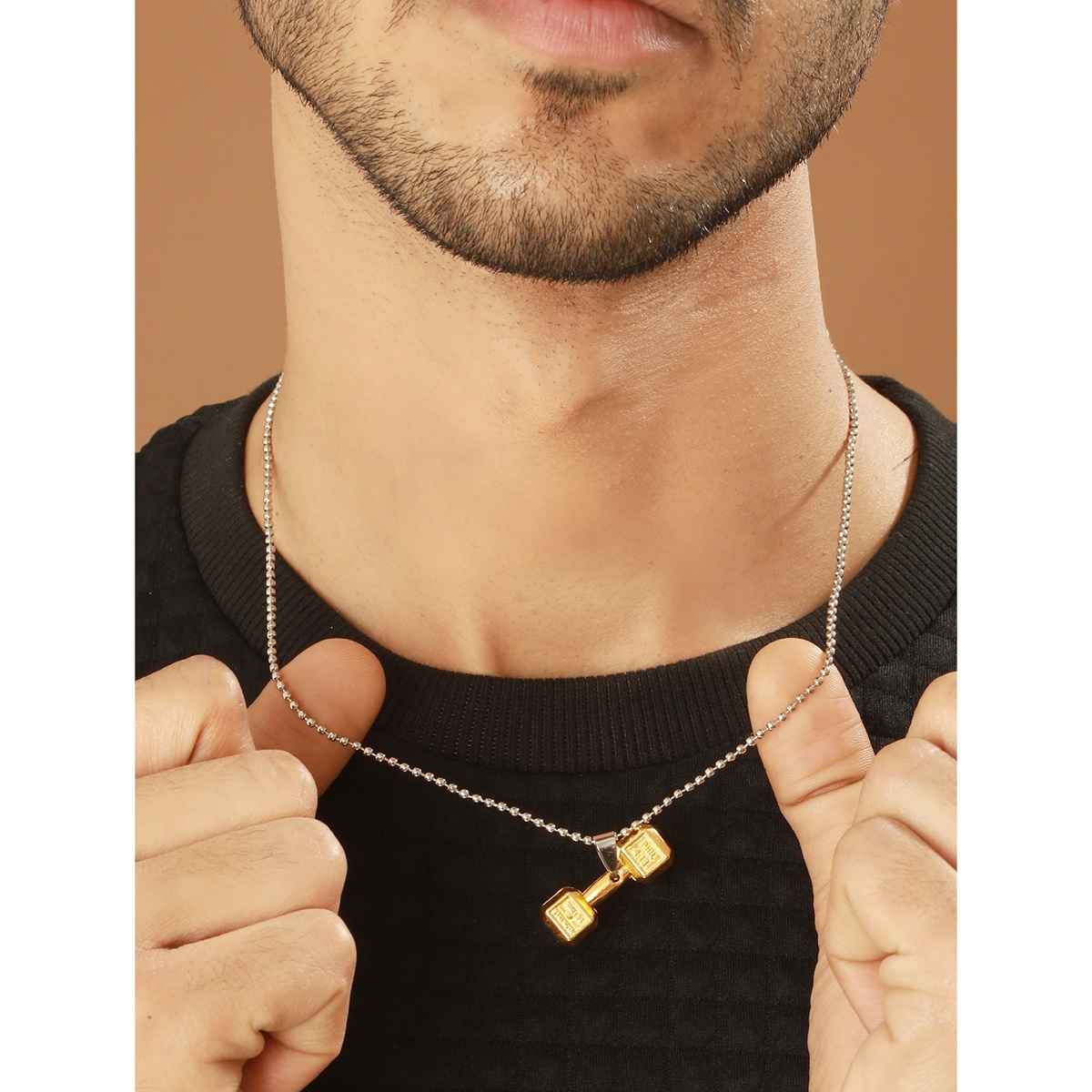 Priyaasi Bold By Priyaasi Dumbbell Gold & Silver-Toned Pendant Chain For Men (Bd-Ch-10050)