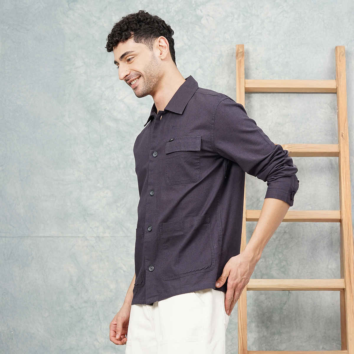 The Indian Garage Co Men's Slim Fit Solid Street Shirt | Grey - L