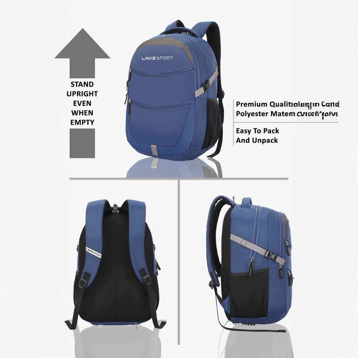 Lavie Sport Unisex Solid Polyester Padded Grab Handle Laptop Backpack | Navy | M (31 x 20 x 46 cm)