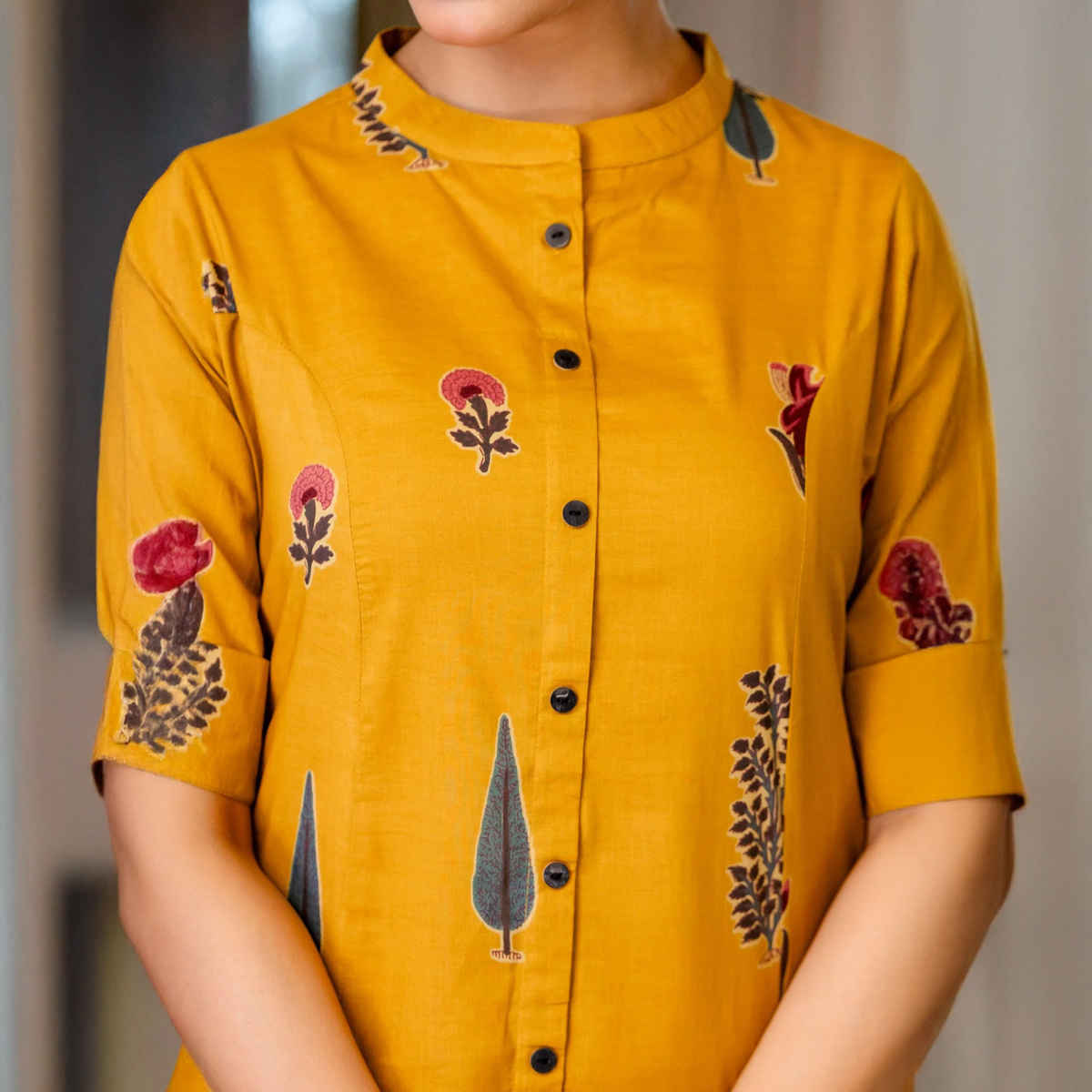 GoSriKi Women's Rayon Blend Straight Printed Kurta with Pant | BARKAT | Yellow - M