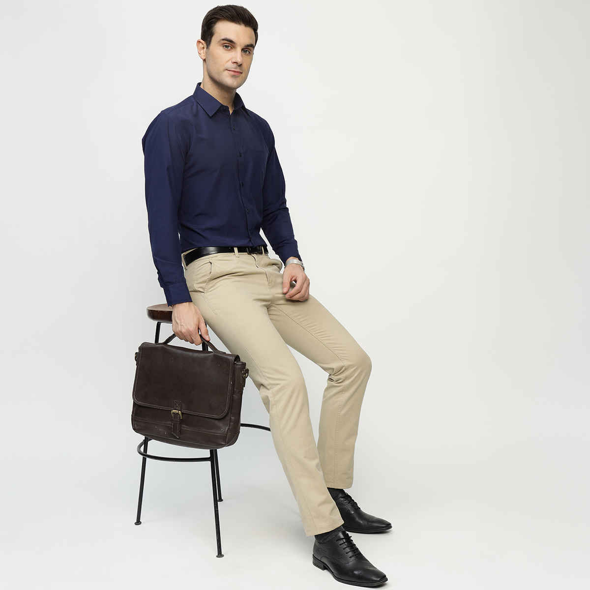 English Navy Men's Polyester Solid Slim Fit Button Closure Formal Shirt | Navy Blue - XL