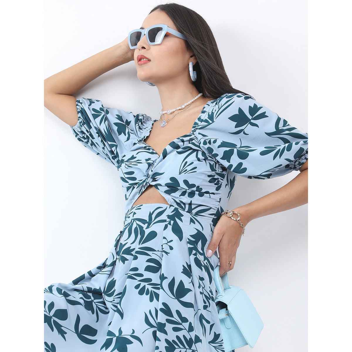 Ketch Women's Sweetheart Neck Floral Printed Dress | Blue - S