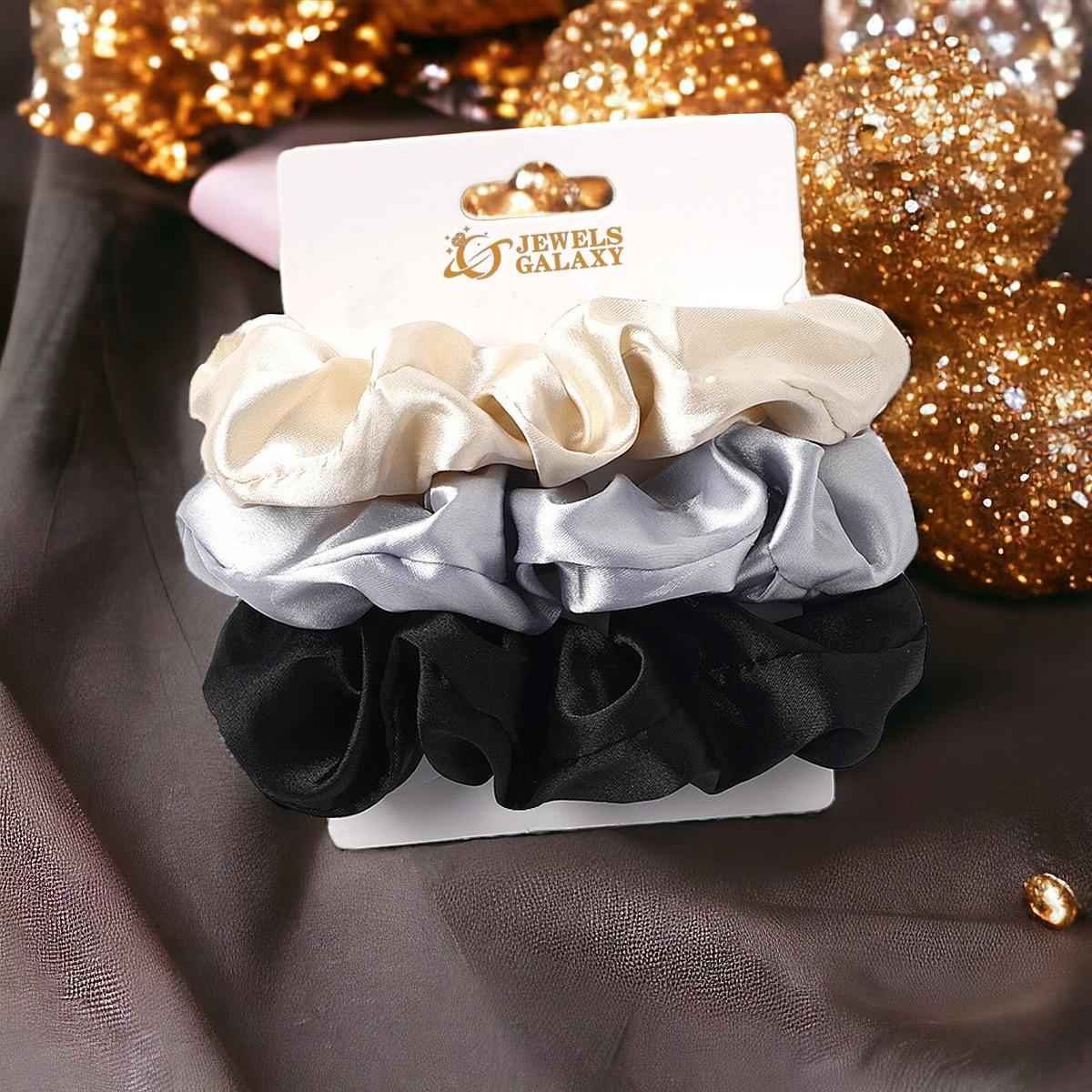 Jewels Galaxy Multicolor Regular-Use Satin Scrunchies (1 Pack 3 Pieces)