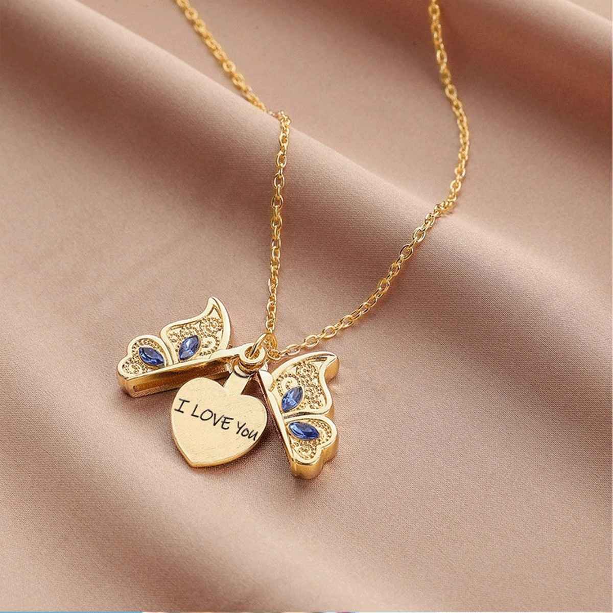 Fashion Frill Women's Openable Butterfly Pendant Chain Gold Onesize