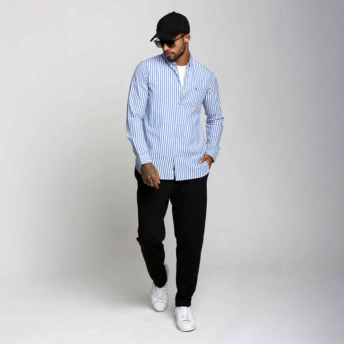 The Bear House Men Slim Fit Striped Casual Shirt - Anise | Blue | S