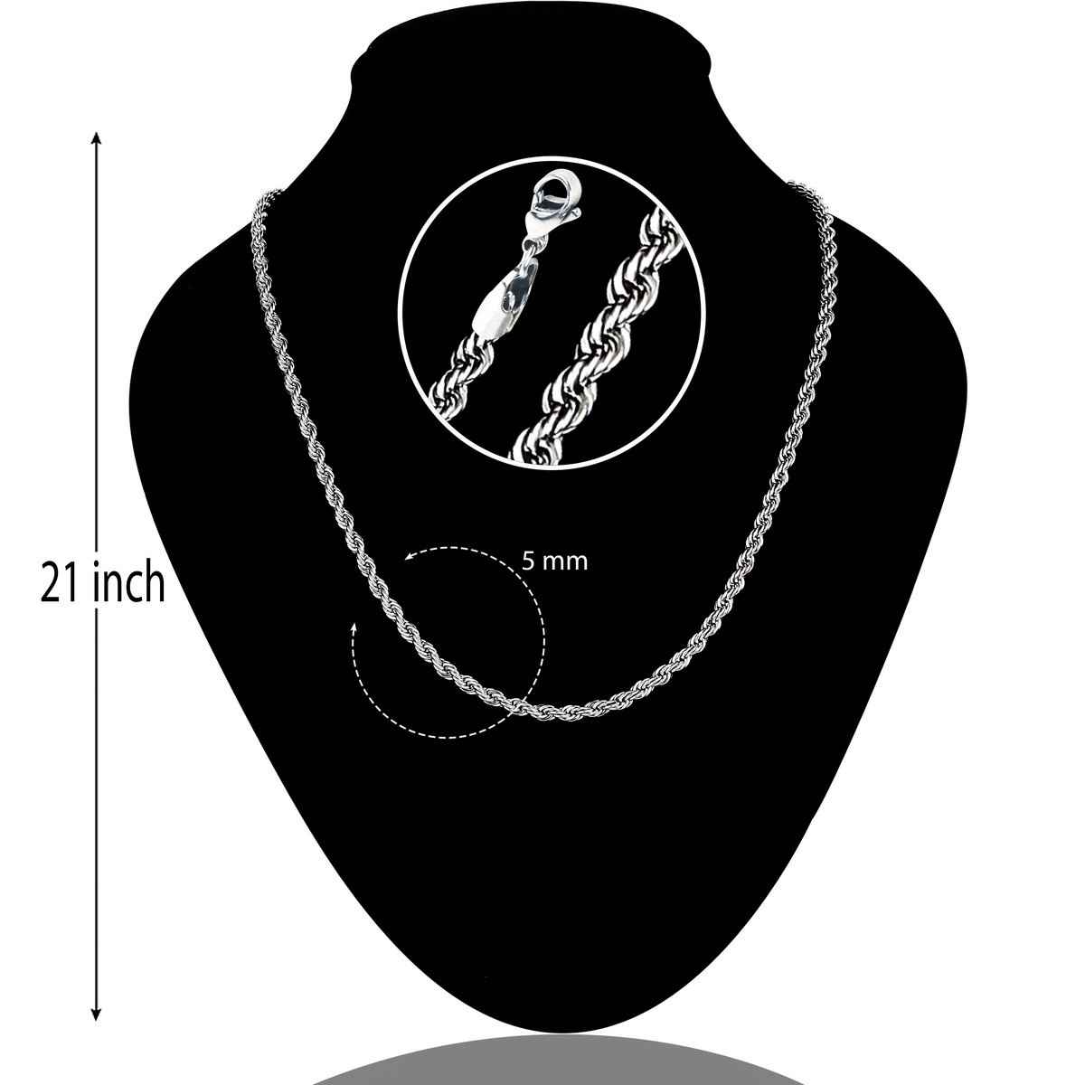 Fashion Frill Men's Rope Chain Silver 22 Inches