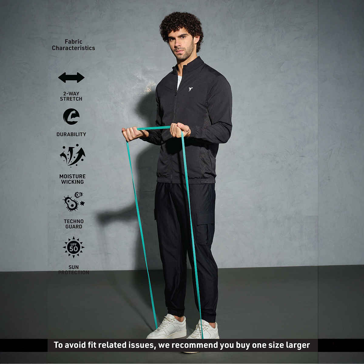 Technosport Men's Poly Solid Slim Fit Mock Neck Full Sleeve Sports Jacket | Black - M