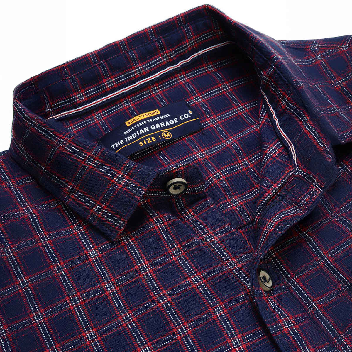 The Indian Garage Co Men's Slim Fit Checkered Casual Shirt | Navy Blue & Red - M