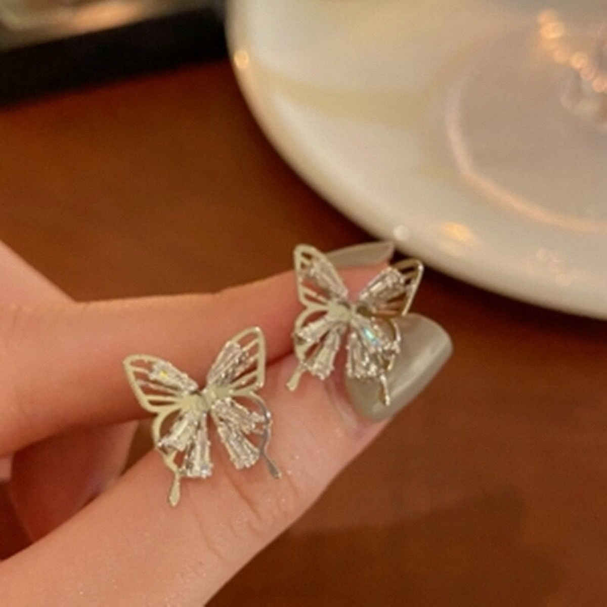 SALTY Diamond Butterfly Stud Earrings for Women and Girls| Anti-Tarnish | Silver
