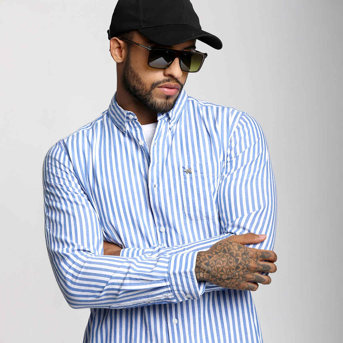 The Bear House Men Slim Fit Striped Casual Shirt - Anise | Blue | S