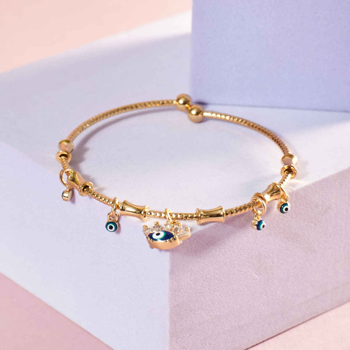 SALTY Chic Evil Eye Tassel Bangle for Women and Girls| Anti-Tarnish | Blue