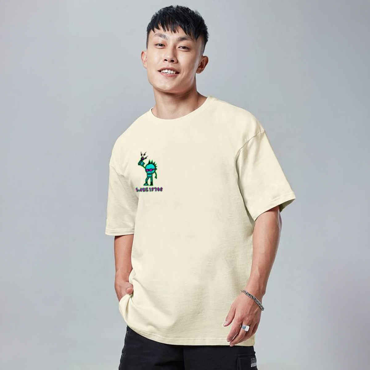 VEIRDO Men's Printed Oversized T-shirt | OS 100 LT1970 SW | Swan White - L