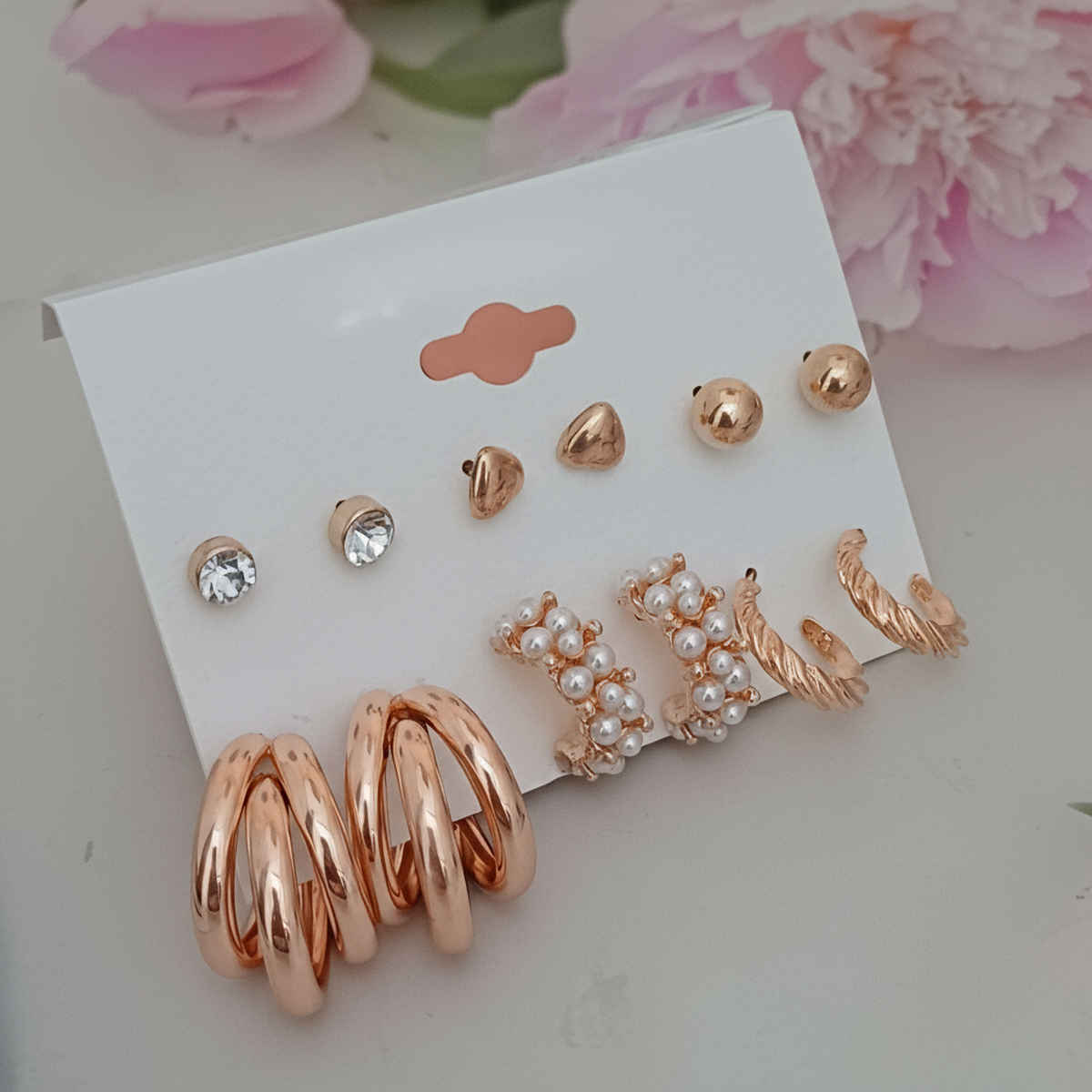 Set of 6 Earrings Rose Gold Style 2