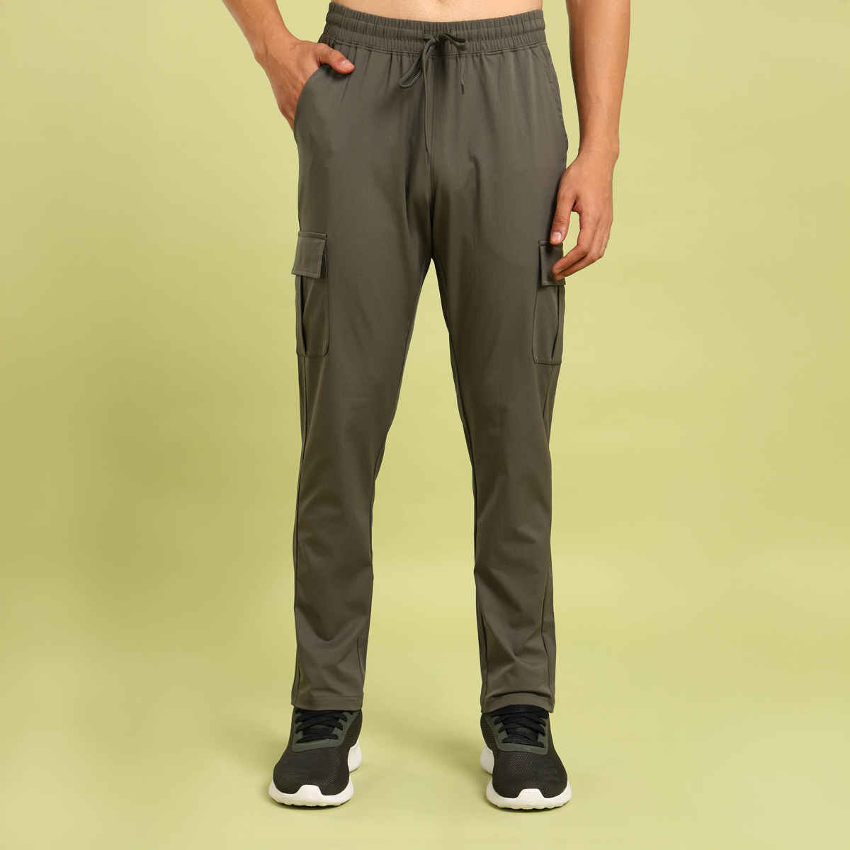 Technosport Men Poly Solid Relax Fit Sports Cargo Trackpants with TS FLEXI | Beetle | XL