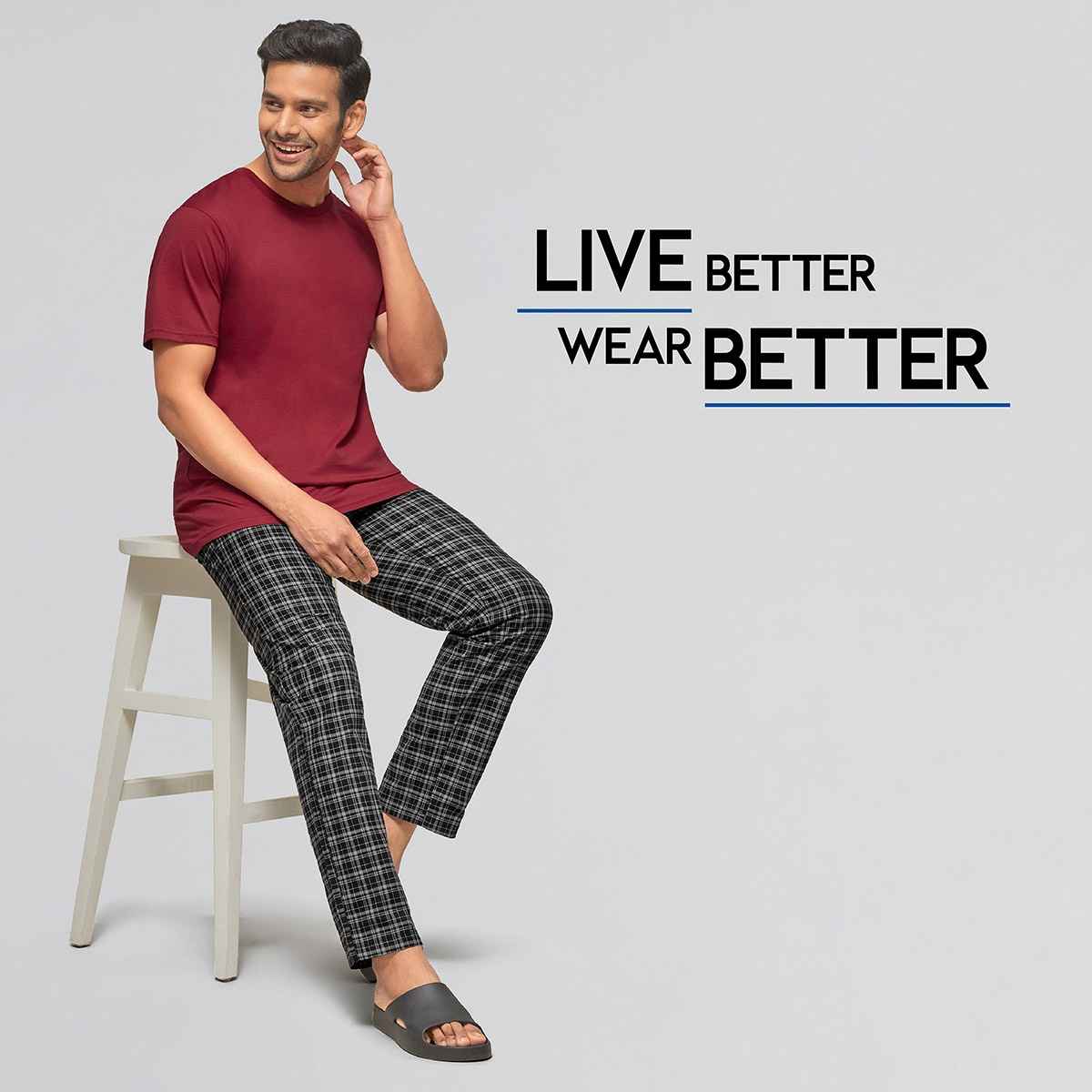 XYXX Checkmate 100% super combed cotton Checks Pyjama Relaxed Fit | 2 Side pockets | Black- S
