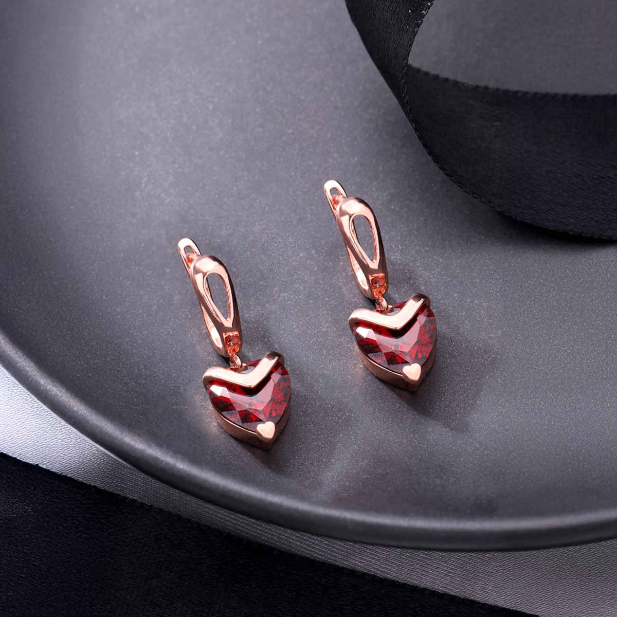 Yellow Chimes Woman Red Heart Shaped Crystal Drop Earrings