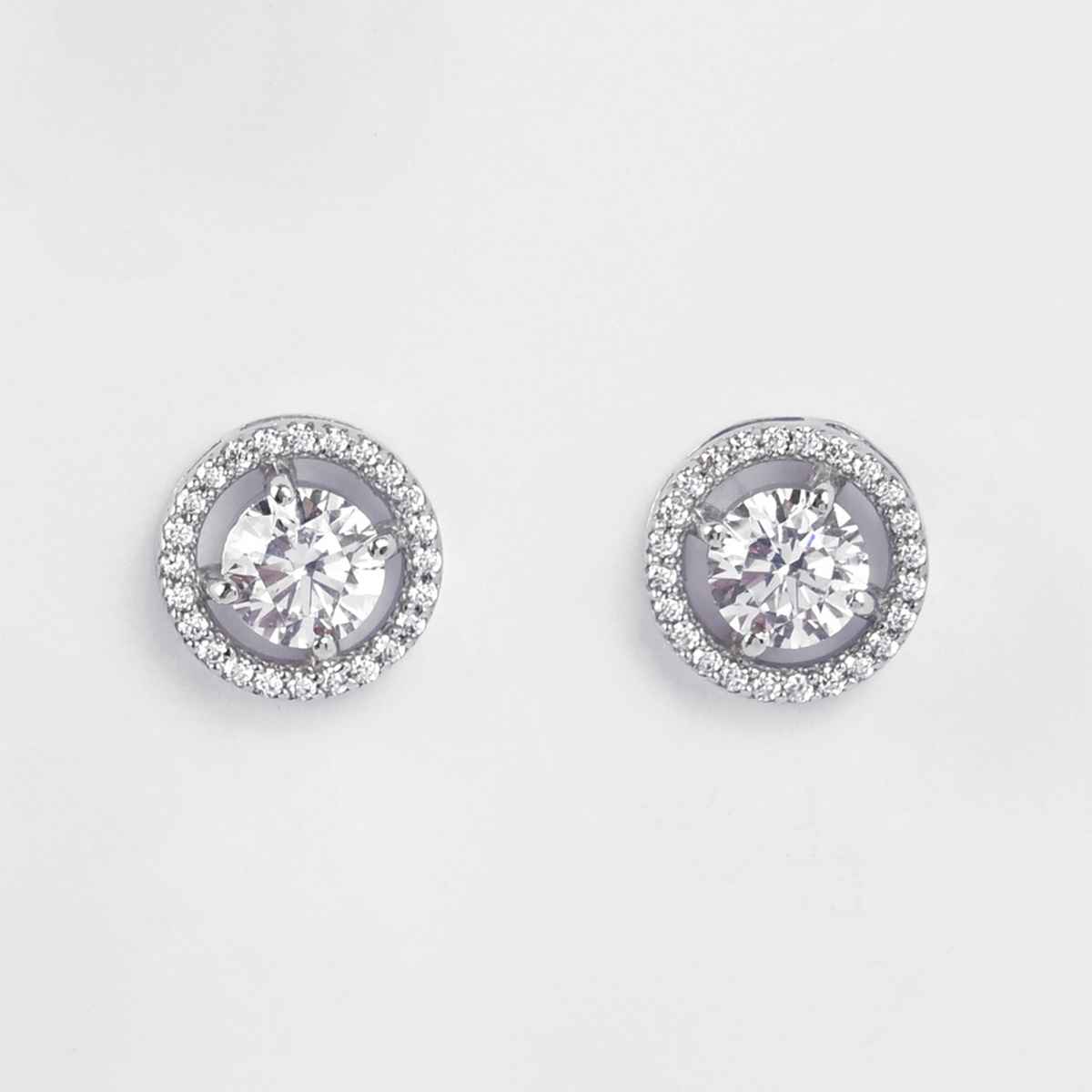 Clara 925 Sterling Silver Halo Round Solitaire Stud Earrings | Platinum Plated | Swiss Zirconia