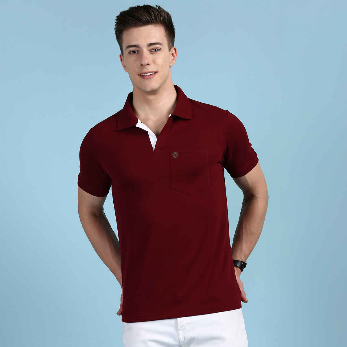 Lux Cozi Men's Solid Cotton Polo T-shirt with Pocket | Maroon - XXL